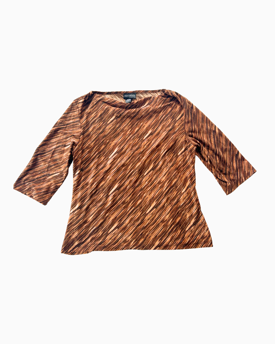 Brown patterned top on a white background
