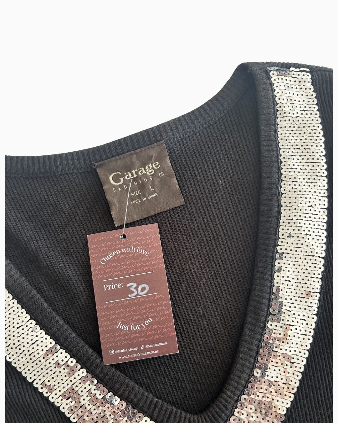 Vintage Sequin V Neck Top
