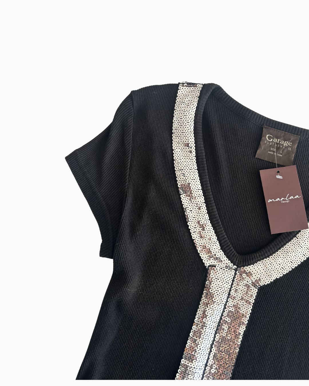 Vintage Sequin V Neck Top