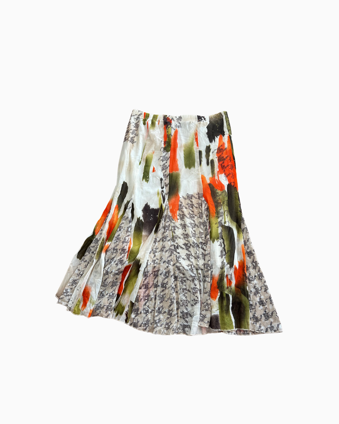 Skirt with colorful abstract pattern on a white background