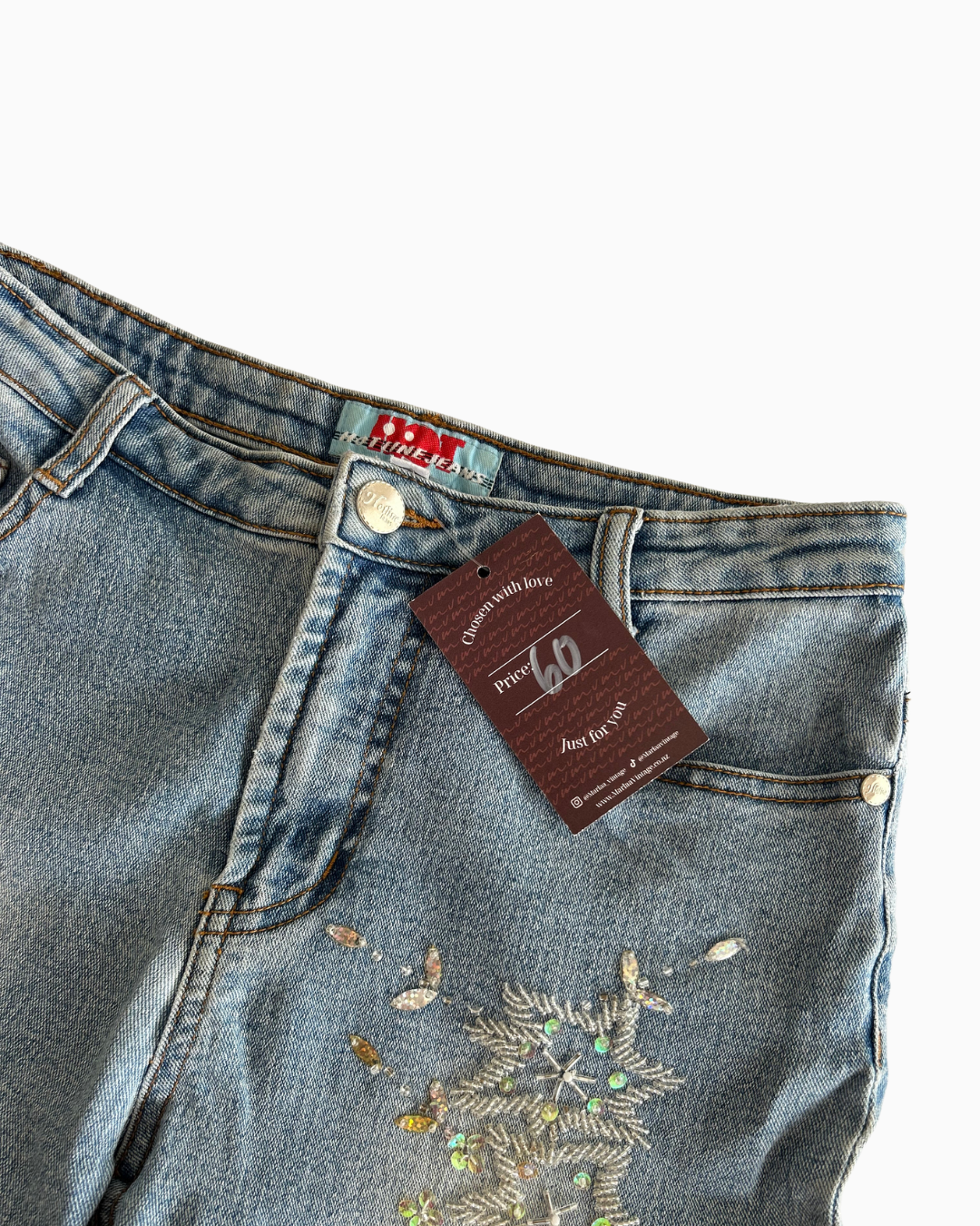 Vintage Beaded Hot Line Jeans | S |