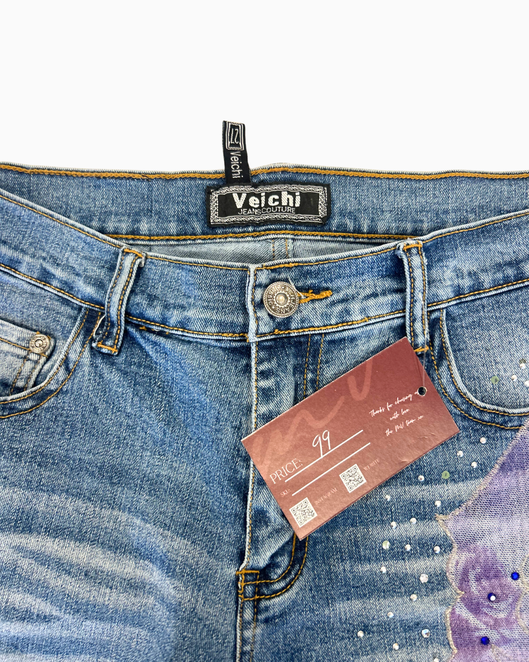 Fairy Studded Lace Flare Jeans | XS |