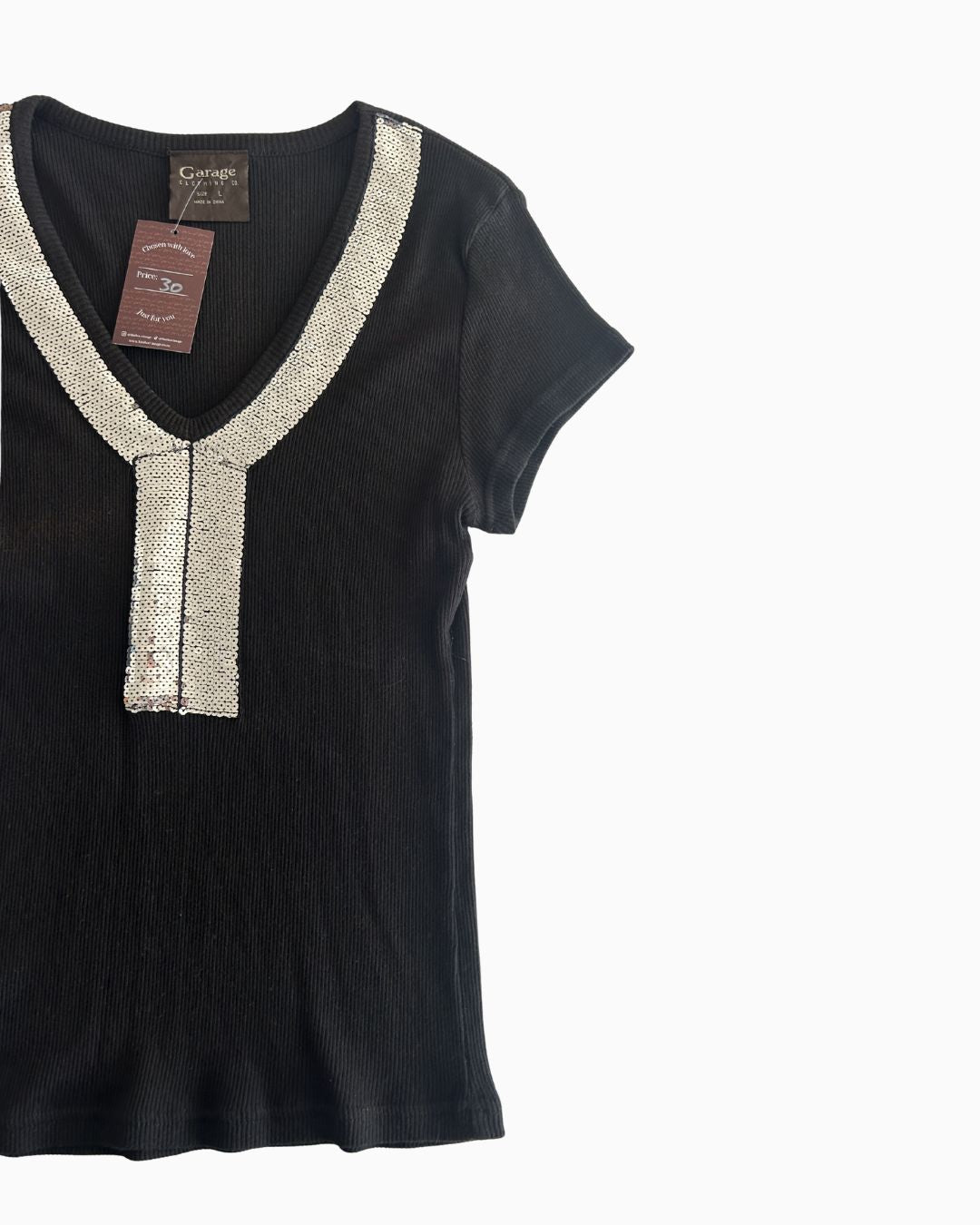 Vintage Sequin V Neck Top