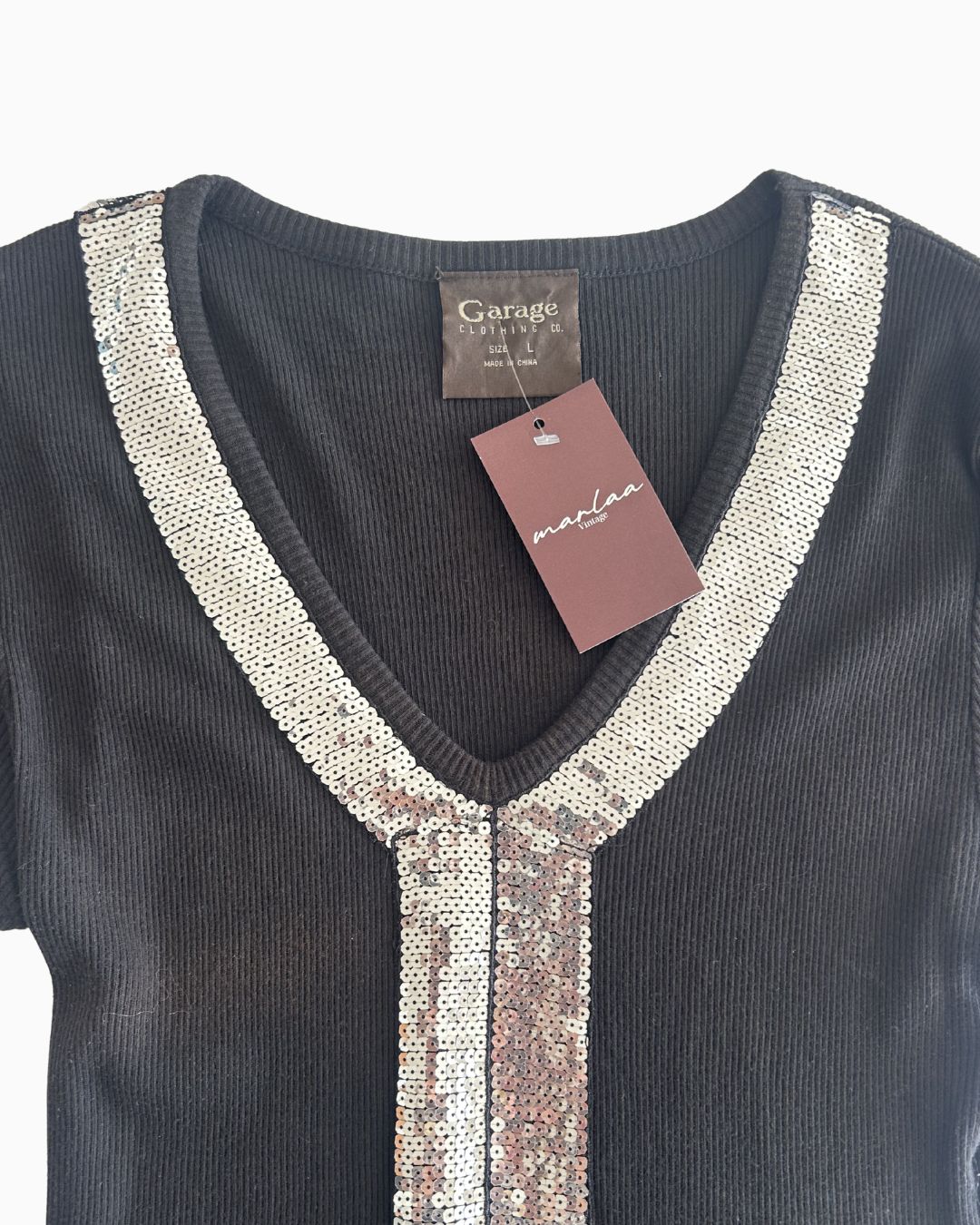 Vintage Sequin V Neck Top