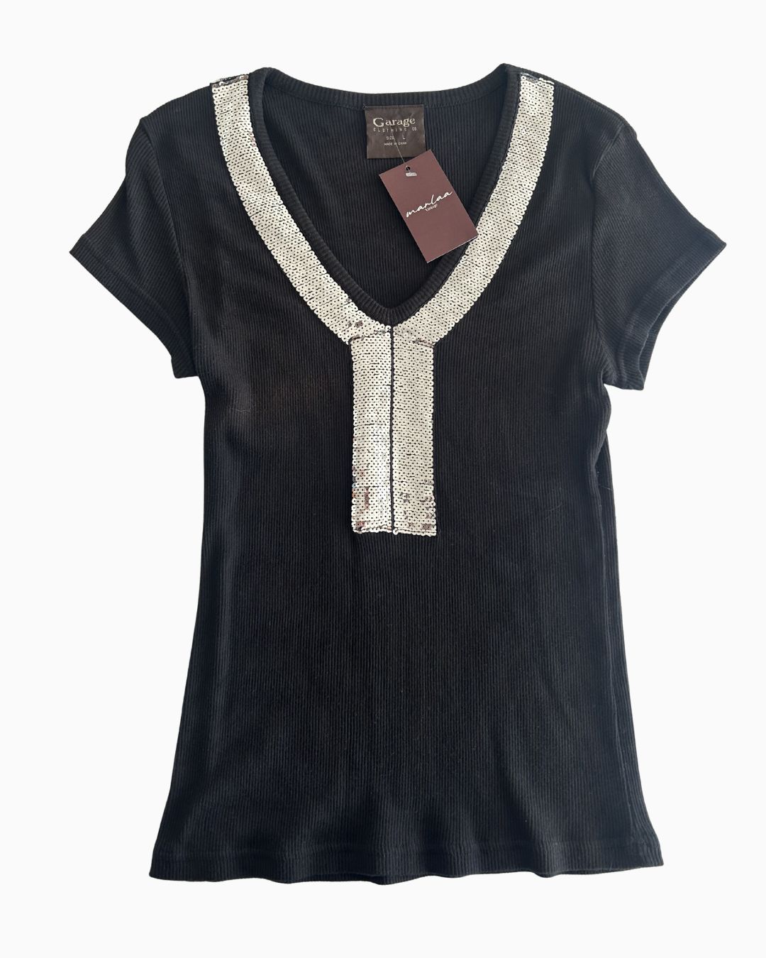 Vintage Sequin V Neck Top